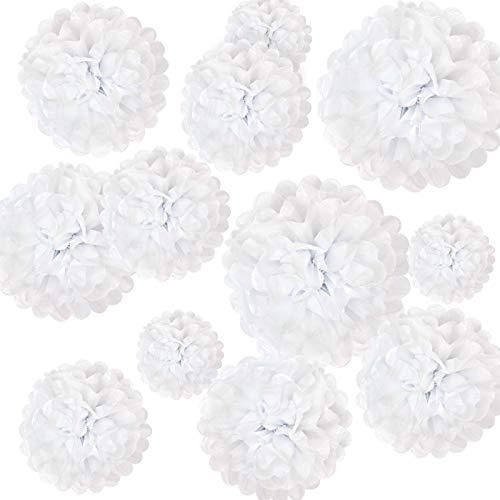 White Tissue Paper Pom Poms Flowers Party Decorations 12" 10" 8" 6" Pack of 12 - Decotree.co Online Shop