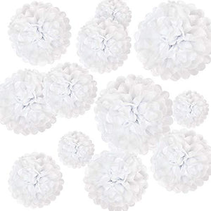 White Tissue Paper Pom Poms Flowers Party Decorations 12" 10" 8" 6" Pack of 12 - Decotree.co Online Shop