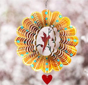 Wind Spinner Lovebird 12 inches 3D Stainless Steel –Hummingbird Laser Cut Metal Art Geometric Pattern - Decotree.co Online Shop