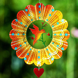 Wind Spinner Lovebird 12 inches 3D Stainless Steel –Hummingbird Laser Cut Metal Art Geometric Pattern - Decotree.co Online Shop