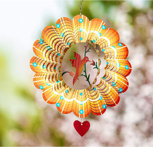 Wind Spinner Lovebird 12 inches 3D Stainless Steel –Hummingbird Laser Cut Metal Art Geometric Pattern - Decotree.co Online Shop