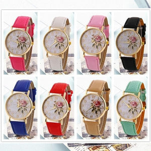 Women Leather Watches Fashion Casual Relogio Feminino Rose Flower Dial Quartz Watch Wrist Watch - Decotree.co Online Shop