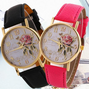 Women Leather Watches Fashion Casual Relogio Feminino Rose Flower Dial Quartz Watch Wrist Watch - Decotree.co Online Shop