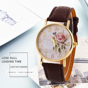 Women Leather Watches Fashion Casual Relogio Feminino Rose Flower Dial Quartz Watch Wrist Watch - Decotree.co Online Shop