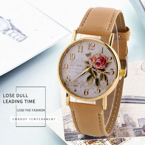 Women Leather Watches Fashion Casual Relogio Feminino Rose Flower Dial Quartz Watch Wrist Watch - Decotree.co Online Shop