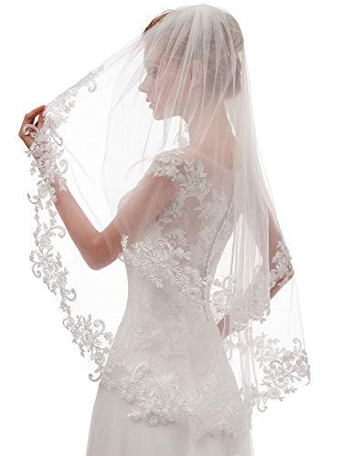 Women's Short 2 Tier Lace Ivory Wedding Bridal Veil With Comb Ivory - Decotree.co Online Shop