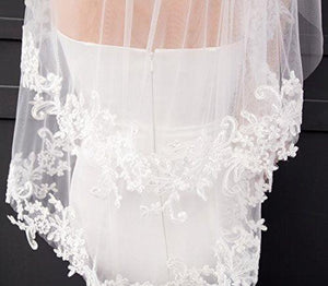 Women's Short 2 Tier Lace Ivory Wedding Bridal Veil With Comb Ivory - Decotree.co Online Shop