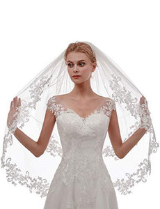 Women's Short 2 Tier Lace Ivory Wedding Bridal Veil With Comb Ivory - Decotree.co Online Shop