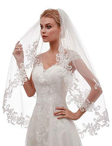 Women's Short 2 Tier Lace Ivory Wedding Bridal Veil With Comb Ivory - Decotree.co Online Shop