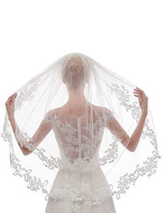 Women's Short 2 Tier Lace White Wedding Bridal Veil With Comb White - Decotree.co Online Shop