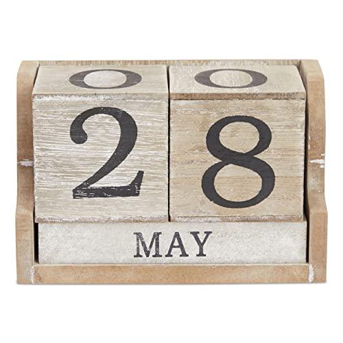 Wooden Date Block Perpetual Calendar for Desk, Office, Teachers, Decor (5 x 4 inch) - Decotree.co Online Shop