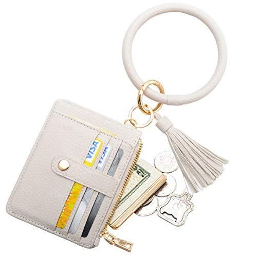 Wristlet Bracelet Keychain Card Holder Card Pocket PU Leather Purse Tassel Keychain Bangle Key Ring for Women Girls - Decotree.co Online Shop