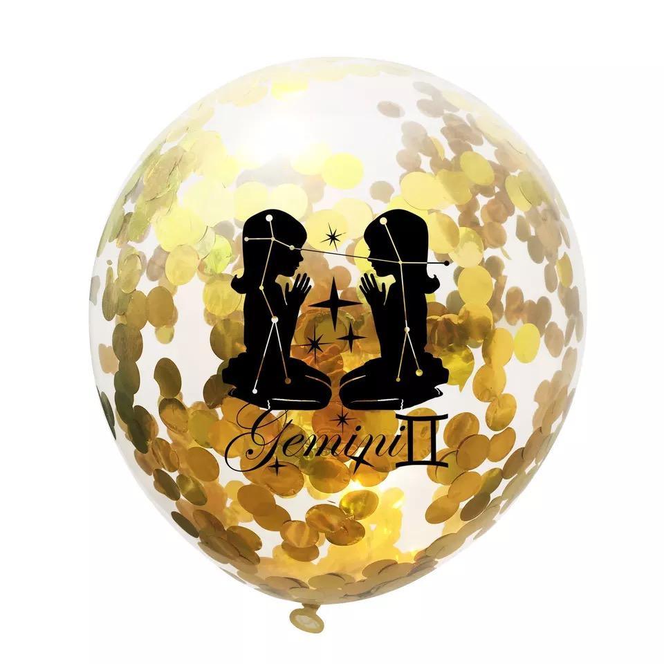 Zodiac Sign Sequin Birthday Balloon - Gold & White - Birthday Wedding New Year Baby Shower - 10 Pieces - 12 Inches - Decotree.co Online Shop