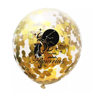 Zodiac Sign Sequin Birthday Balloon - Gold & White - Birthday Wedding New Year Baby Shower - 10 Pieces - 12 Inches - Decotree.co Online Shop