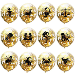 Zodiac Sign Sequin Birthday Balloon - Gold & White - Birthday Wedding New Year Baby Shower - 10 Pieces - 12 Inches - Decotree.co Online Shop