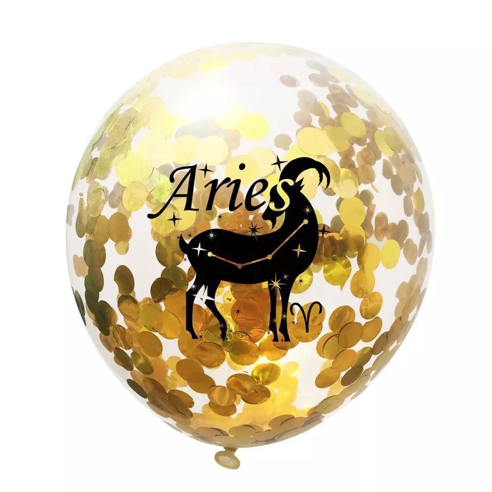 Zodiac Sign Sequin Birthday Balloon - Gold & White - Birthday Wedding New Year Baby Shower - 10 Pieces - 12 Inches - Decotree.co Online Shop