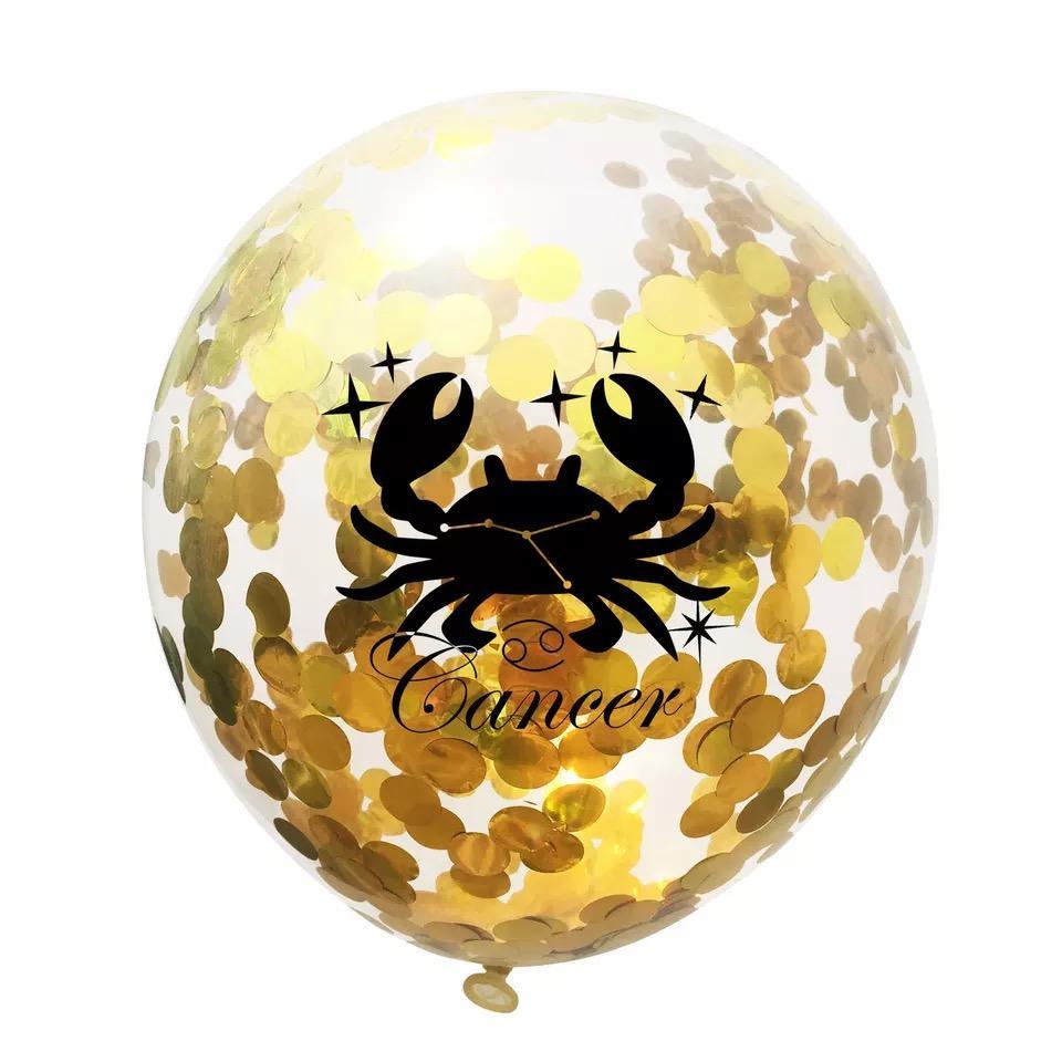 Zodiac Sign Sequin Birthday Balloon - Gold & White - Birthday Wedding New Year Baby Shower - 10 Pieces - 12 Inches - Decotree.co Online Shop