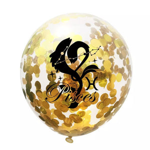 Zodiac Sign Sequin Birthday Balloon - Gold & White - Birthday Wedding New Year Baby Shower - 10 Pieces - 12 Inches - Decotree.co Online Shop