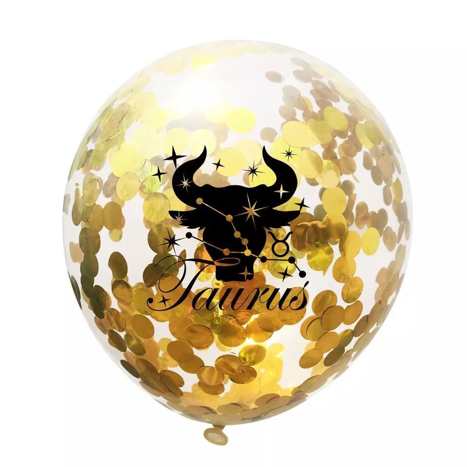 Zodiac Sign Sequin Birthday Balloon - Gold & White - Birthday Wedding New Year Baby Shower - 10 Pieces - 12 Inches - Decotree.co Online Shop