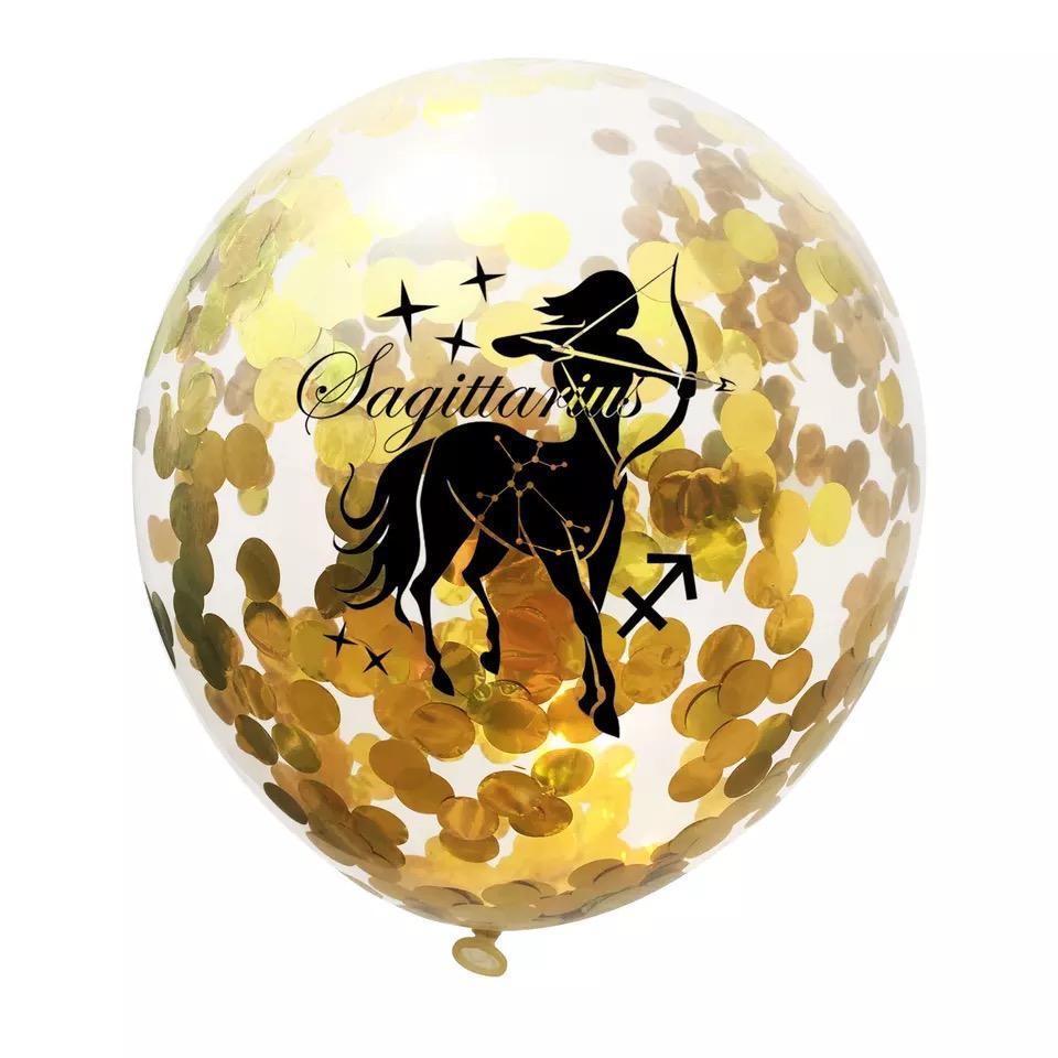 Zodiac Sign Sequin Birthday Balloon - Gold & White - Birthday Wedding New Year Baby Shower - 10 Pieces - 12 Inches - Decotree.co Online Shop