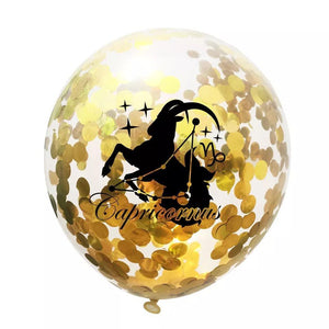 Zodiac Sign Sequin Birthday Balloon - Gold & White - Birthday Wedding New Year Baby Shower - 10 Pieces - 12 Inches - Decotree.co Online Shop